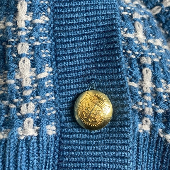 Talbots Merino Wool Long Cardigan Blue Plaid Sz L Button Up Like New - Picture 7 of 9